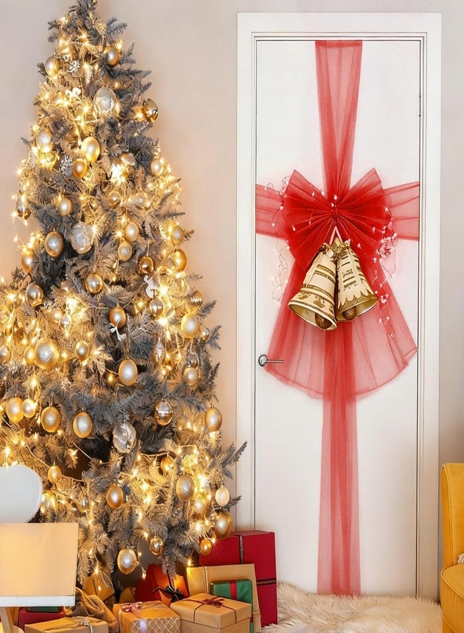 ojustbeok Christmas Cabinet Door Ribbon Bow Large Christmas Door Bow Decoration Xmas Tree Organza Bows Festival Wrapping Decorations for Front Doors Fireplace Wreath Home Holiday Birthday Party Supplies (Red) - Image 5